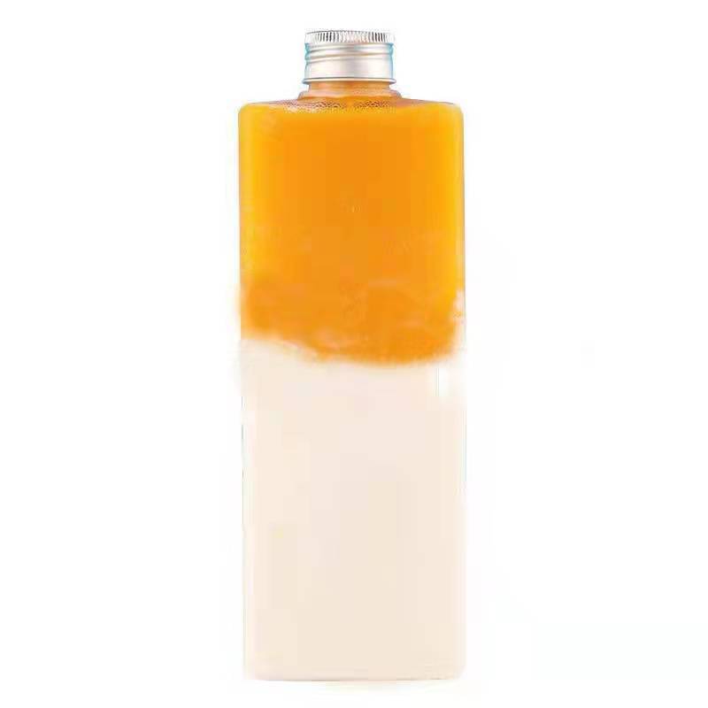 Wholesale high square bottle 500ml small diameter juice bottle aluminum cover milk tea bottle PET plastic bottle net red