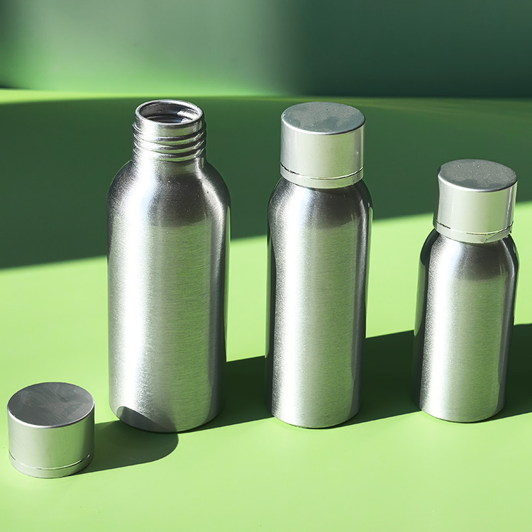 Cosmo Round Aluminum Bottles with Plain Cap 30ML 50ML 100ML 120ML 250ML