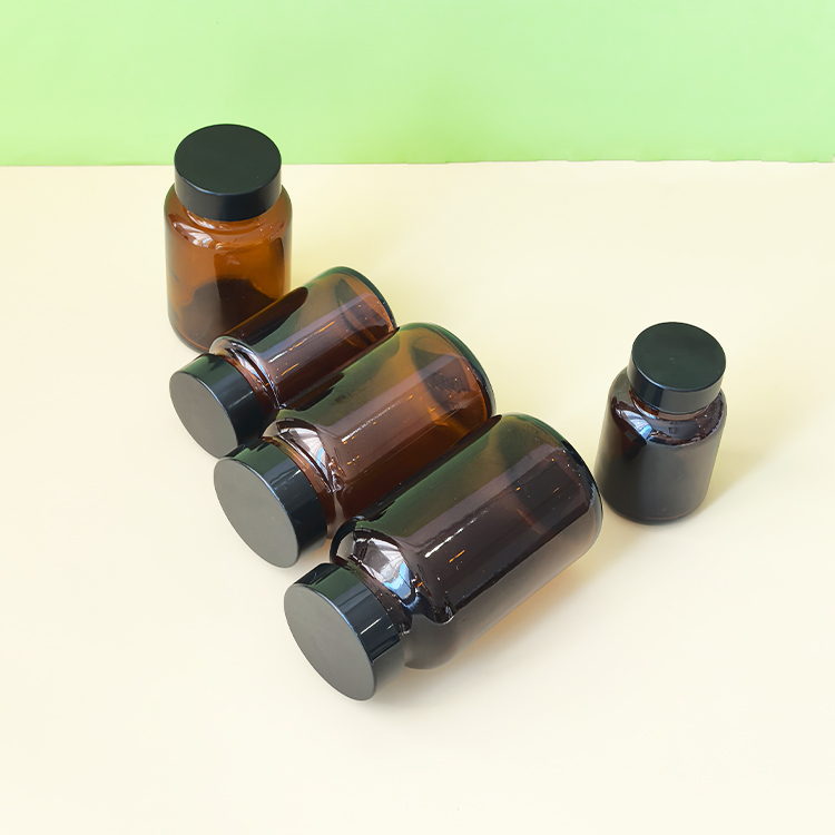 60CC 75cc 100cc 120cc 150cc 200cc Wide Mouth Brown Vitamin Supplement Jar Glass Pill Packer Bottle Amber Bottle Custom Label