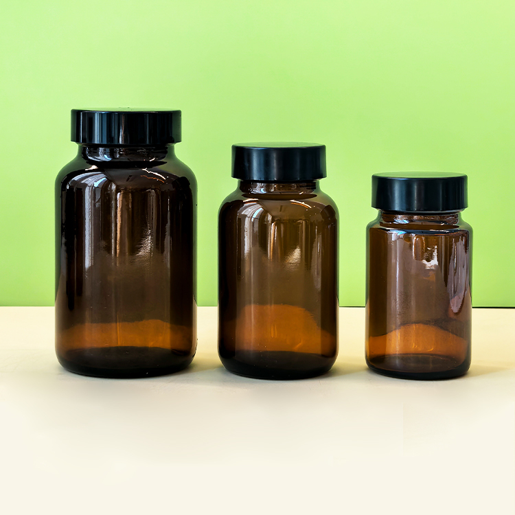 60CC 75cc 100cc 120cc 150cc 200cc Wide Mouth Brown Vitamin Supplement Jar Glass Pill Packer Bottle Amber Bottle Custom Label
