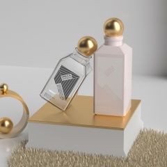 270ml 400ml PETG Plastic Square Bottle with Gold Ball Cap for Makeup Remover Body Lotion Skin Serums Custom Cosmetic Packaging