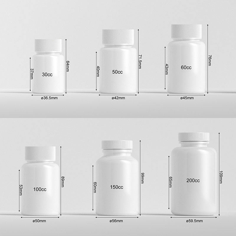White Round HDPE Plastic Bottles for Vitamin Capsule Pill Tablet - Dietary Supplement Packaging Bottles 30cc~200cc