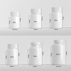 White Round HDPE Plastic Bottles for Vitamin Capsule Pill Tablet - Dietary Supplement Packaging Bottles 30cc~200cc