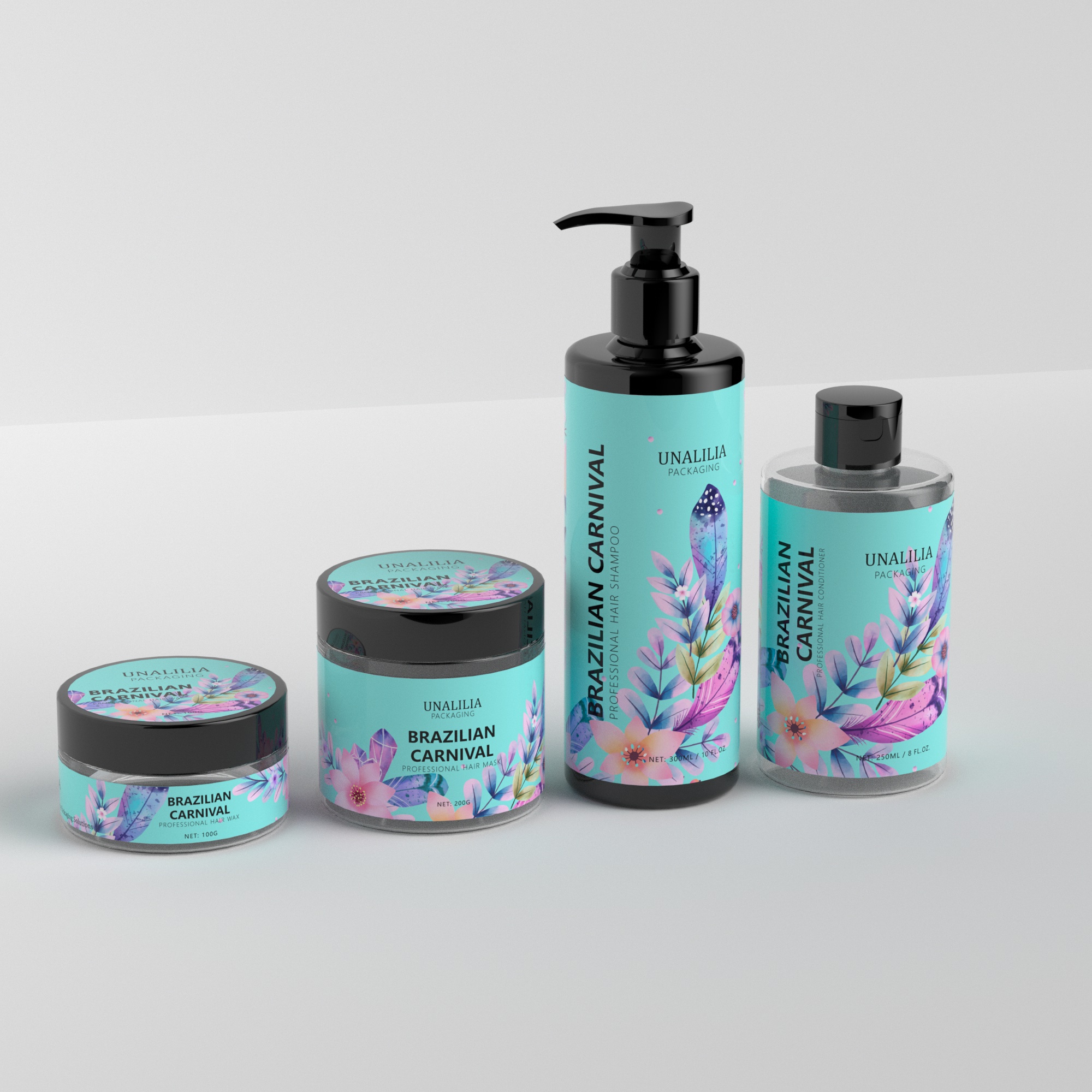 Custom Cosmetic Packaging - 300ml Black Plastic Pump Bottle - 250ml Clear Plastic Round Bottle - 100g 200g Clear Cream Jars