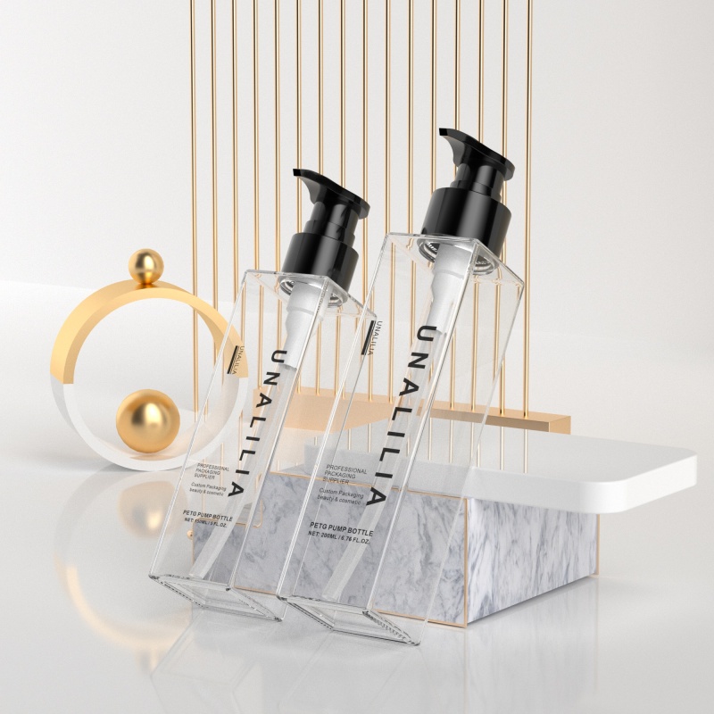 Clear 150ml 200ml PETG Plastic Square Bottle with Pump for Body Lotion Moisturizer Skin Serums Custom Cosmetic Packaging