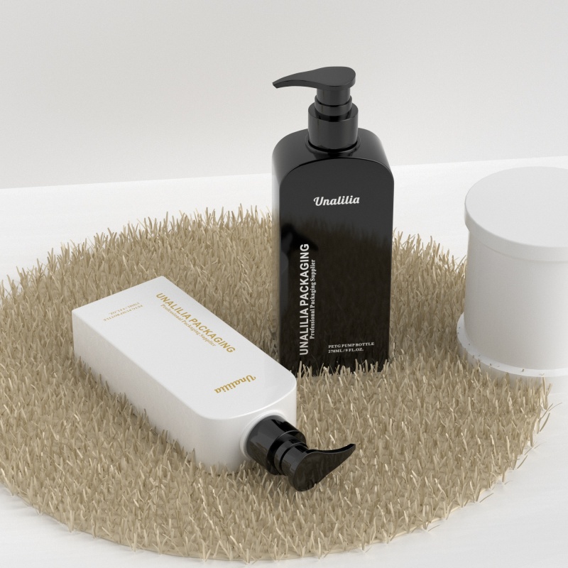 270ml 9oz PETG Plastic Flat Bottle - White Black Lotion Pump Bottle for Shampoo Conditioner Custom Cosmetic Packaging
