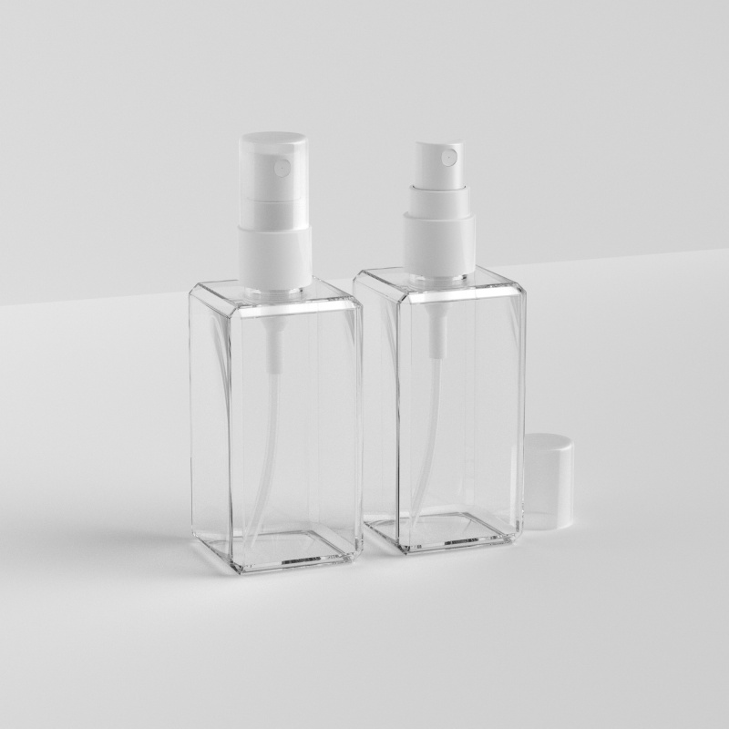 100ml Clear PETG Square Bottles - 3.38oz Fine Mist Spray Plastic Bottles for Perfume Custom CosmeticPackaging