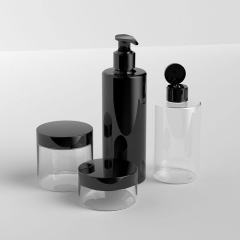 Custom Cosmetic Packaging - 300ml Black Plastic Pump Bottle - 250ml Clear Plastic Round Bottle - 100g 200g Clear Cream Jars