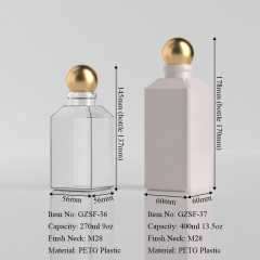270ml 400ml PETG Plastic Square Bottle with Gold Ball Cap for Makeup Remover Body Lotion Skin Serums Custom Cosmetic Packaging