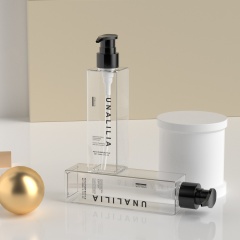 Clear 150ml 200ml PETG Plastic Square Bottle with Pump for Body Lotion Moisturizer Skin Serums Custom Cosmetic Packaging