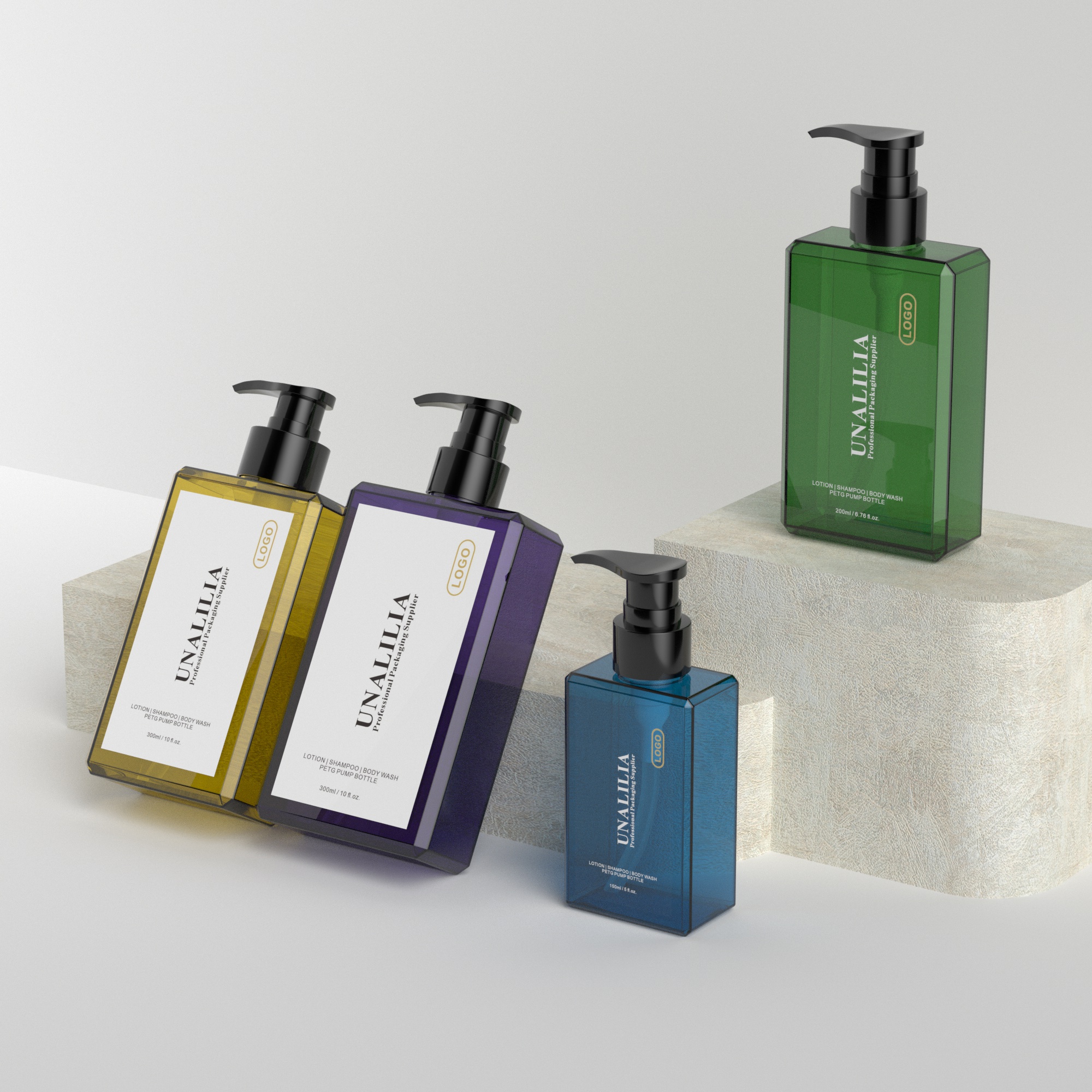 150ml 200ml 300ml Rectangle PETG Plastic Bottle - Clear Lotion Pump Bottle for Shampoo Conditioner Custom Cosmetic Packaging