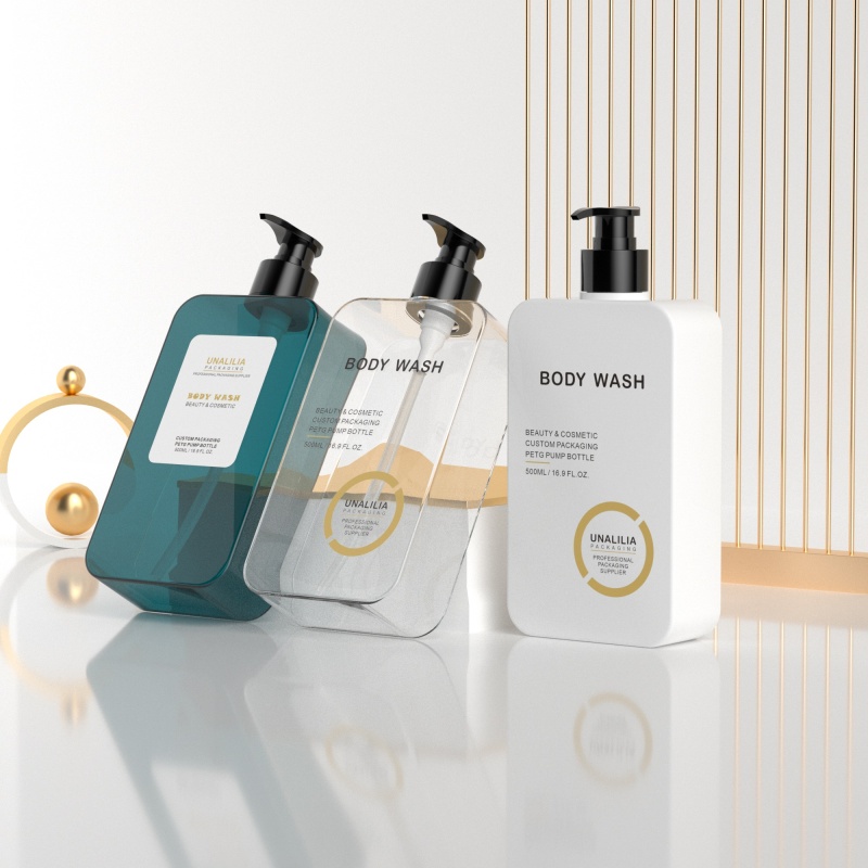 500ml 16.9oz Rectangle PETG Plastic Bottle - Clear Lotion Pump Bottle for Shampoo Conditioner Custom Cosmetic Packaging