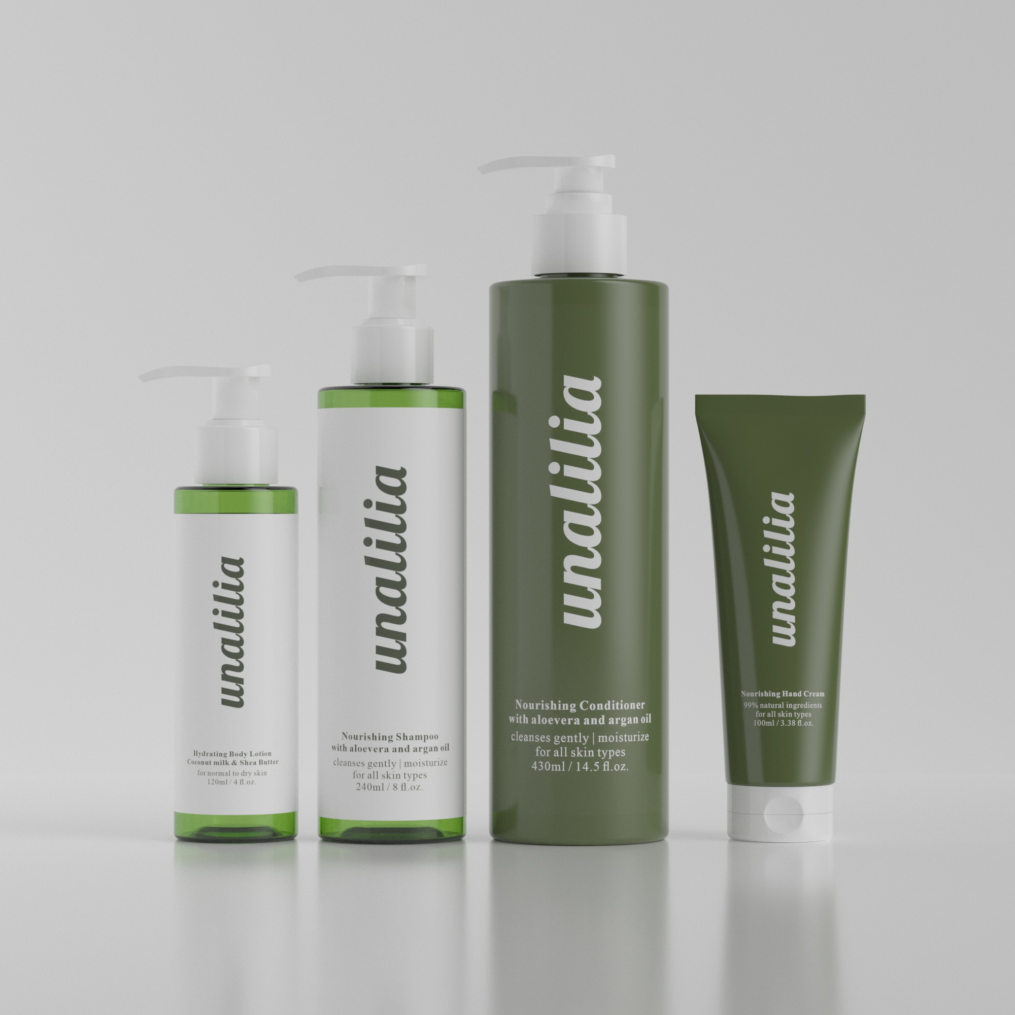 120ml 240ml 430ml Green Cylinder PET Plastic Bottles for Lotion Shampoo - 100g Cream Tube Custom Cosmetic Packaging