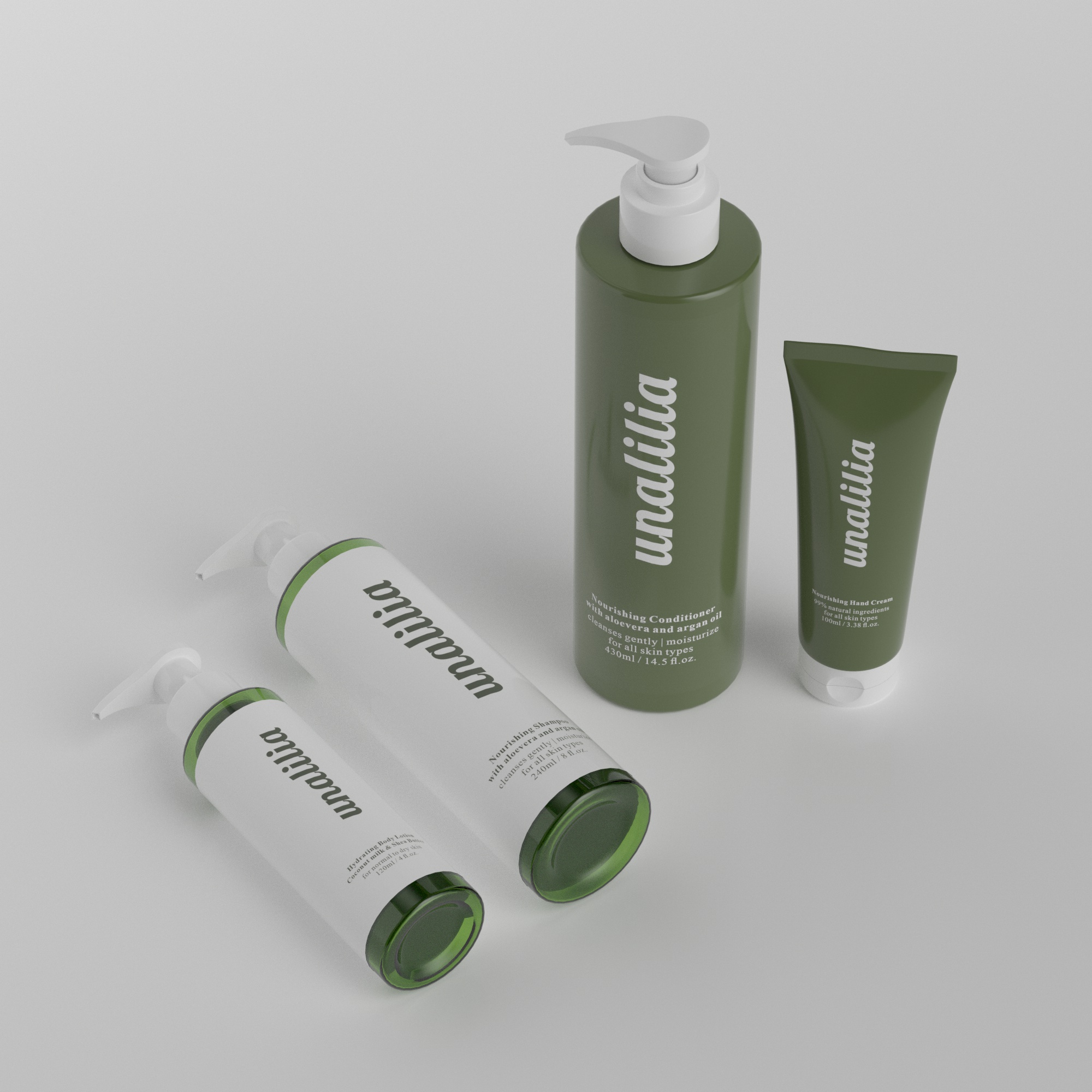 120ml 240ml 430ml Green Cylinder PET Plastic Bottles for Lotion Shampoo - 100g Cream Tube Custom Cosmetic Packaging