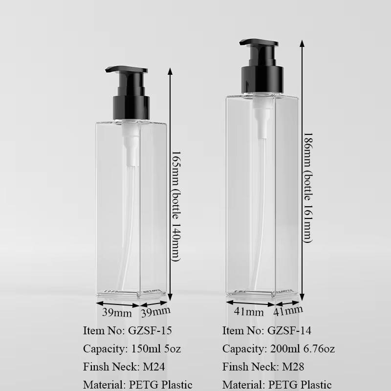 Clear 150ml 200ml PETG Plastic Square Bottle with Pump for Body Lotion Moisturizer Skin Serums Custom Cosmetic Packaging