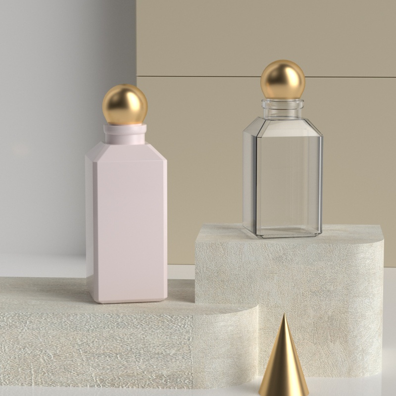 270ml 400ml PETG Plastic Square Bottle with Gold Ball Cap for Makeup Remover Body Lotion Skin Serums Custom Cosmetic Packaging