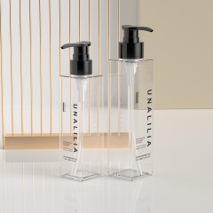 Clear 150ml 200ml PETG Plastic Square Bottle with Pump for Body Lotion Moisturizer Skin Serums Custom Cosmetic Packaging