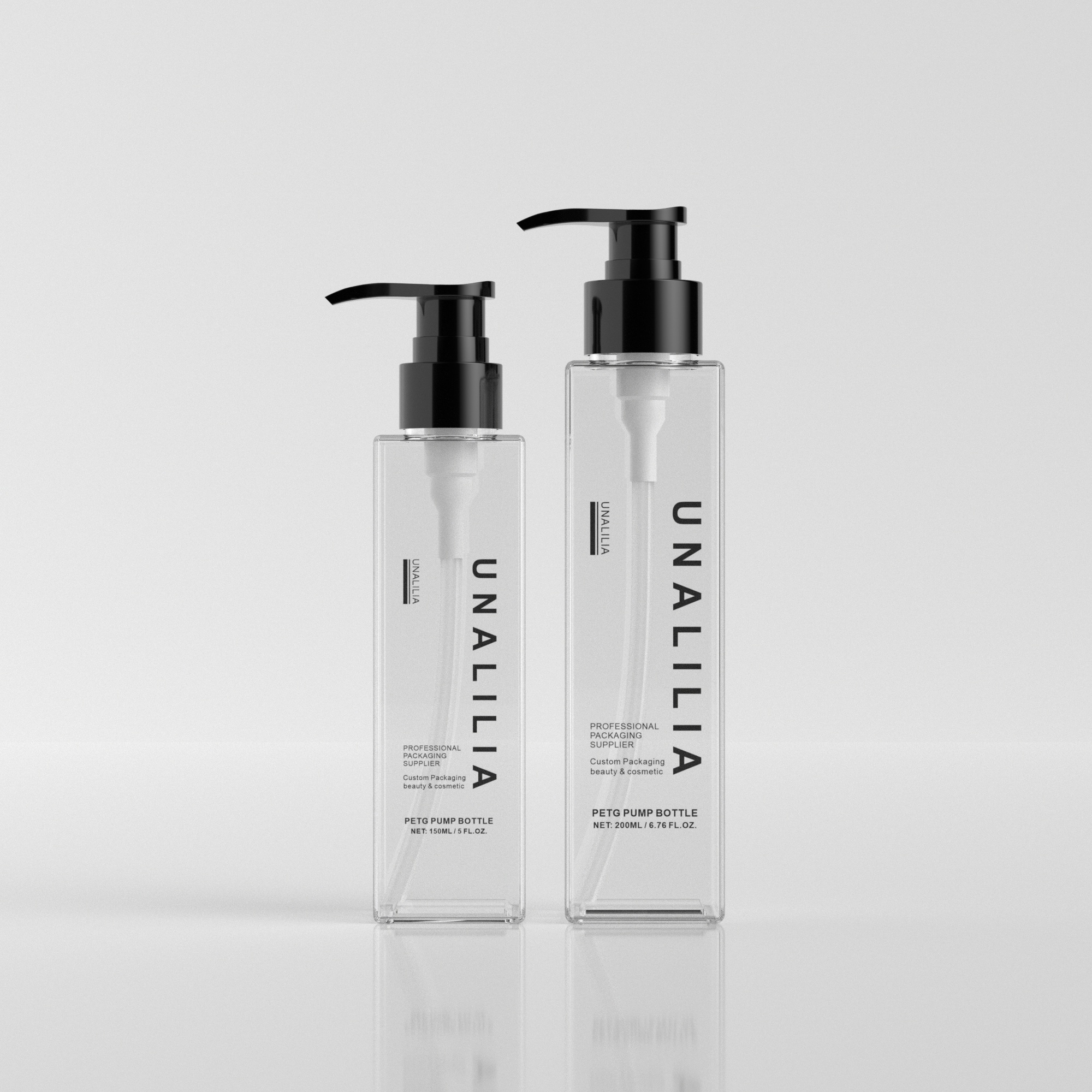 Clear 150ml 200ml PETG Plastic Square Bottle with Pump for Body Lotion Moisturizer Skin Serums Custom Cosmetic Packaging