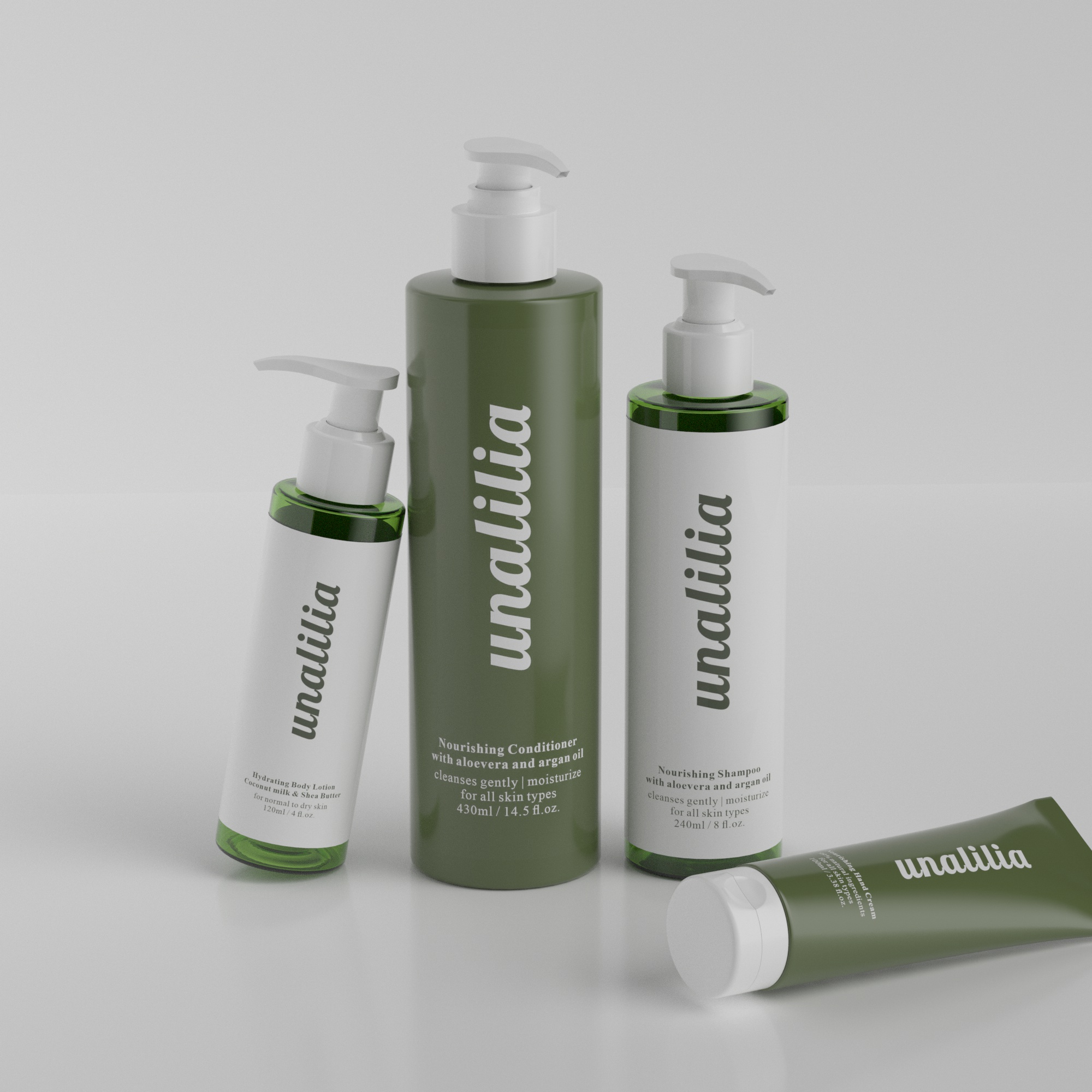 120ml 240ml 430ml Green Cylinder PET Plastic Bottles for Lotion Shampoo - 100g Cream Tube Custom Cosmetic Packaging