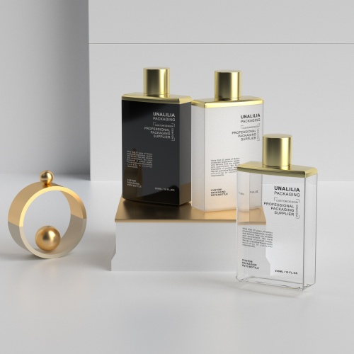 300ml 10oz PETG Plastic Squeeze Bottle - Clear Flat Bottle with Gold Cap for Lotion Shampoo Conditioner Cosmetic Packaging