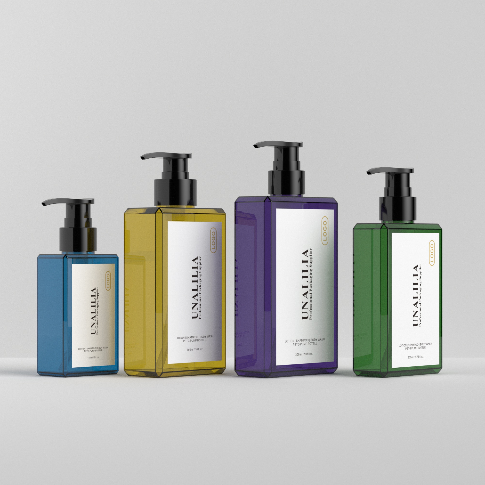150ml 200ml 300ml Rectangle PETG Plastic Bottle - Clear Lotion Pump Bottle for Shampoo Conditioner Custom Cosmetic Packaging