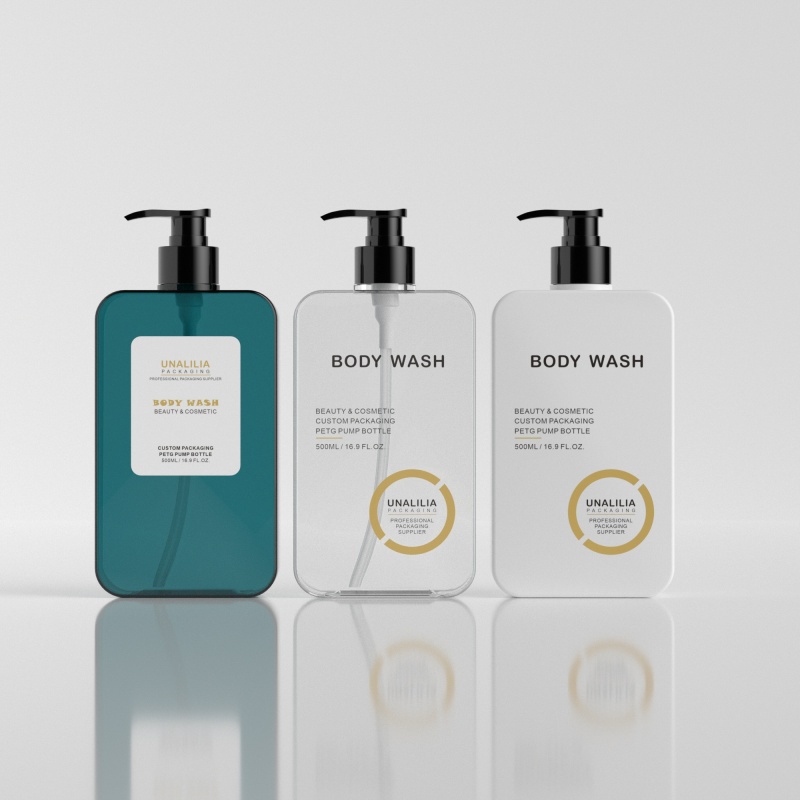 500ml 16.9oz Rectangle PETG Plastic Bottle - Clear Lotion Pump Bottle for Shampoo Conditioner Custom Cosmetic Packaging