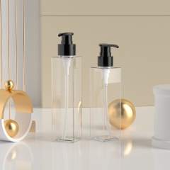 Clear 150ml 200ml PETG Plastic Square Bottle with Pump for Body Lotion Moisturizer Skin Serums Custom Cosmetic Packaging