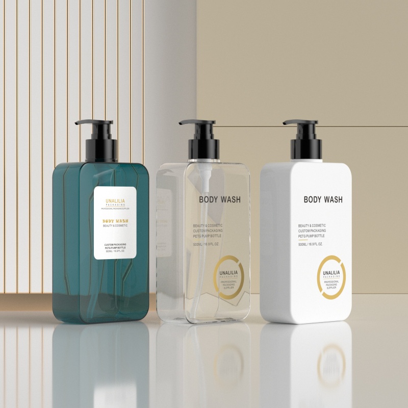 500ml 16.9oz Rectangle PETG Plastic Bottle - Clear Lotion Pump Bottle for Shampoo Conditioner Custom Cosmetic Packaging