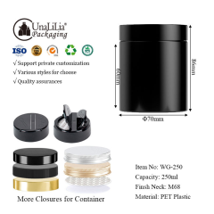250ml 8oz Black PET Plastic Round Straight Sided Jar for Vitamin Capsule Pill Tablet - Dietary Supplement Packaging Container