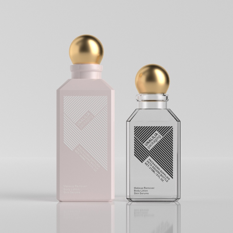 270ml 400ml PETG Plastic Square Bottle with Gold Ball Cap for Makeup Remover Body Lotion Skin Serums Custom Cosmetic Packaging