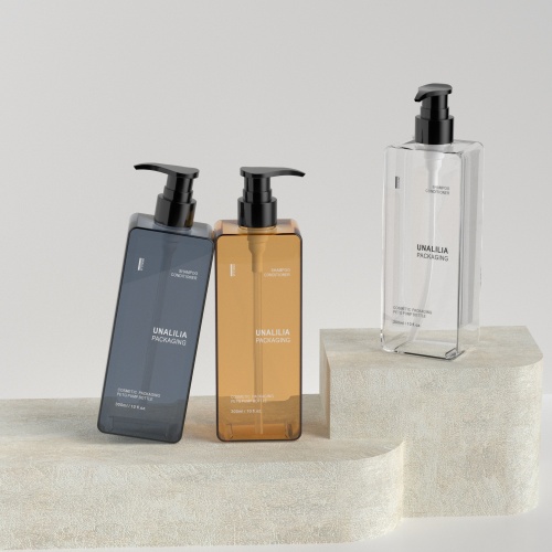 300ml 10oz Clear Rectangle PETG Plastic Pump Bottles for Shampoo Conditioner Custom Cosmetic Packaging