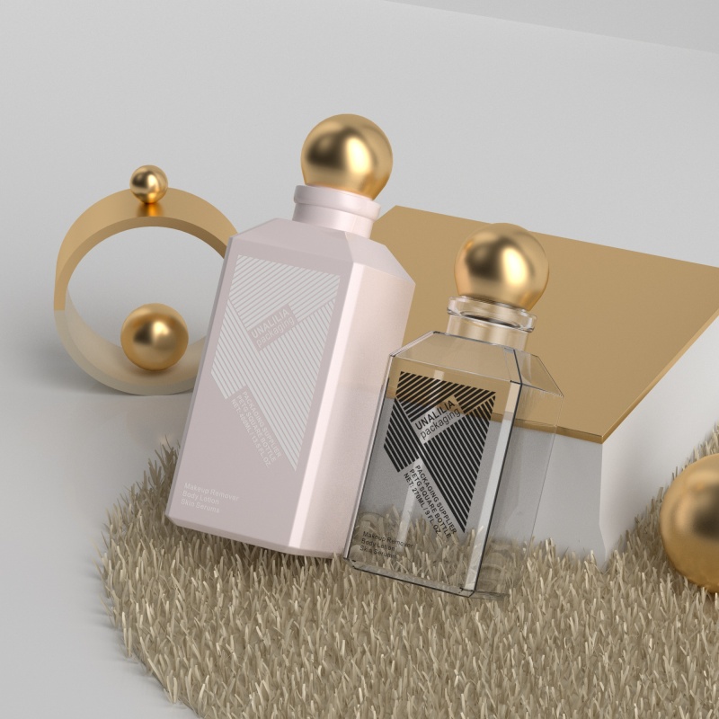 270ml 400ml PETG Plastic Square Bottle with Gold Ball Cap for Makeup Remover Body Lotion Skin Serums Custom Cosmetic Packaging