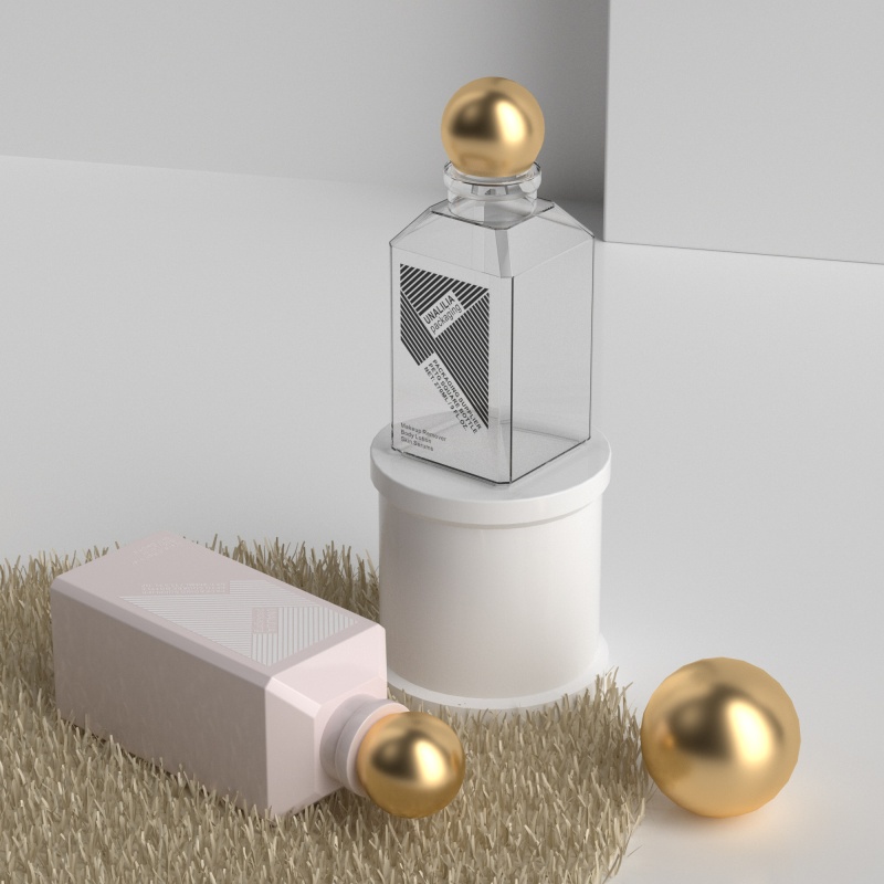 270ml 400ml PETG Plastic Square Bottle with Gold Ball Cap for Makeup Remover Body Lotion Skin Serums Custom Cosmetic Packaging