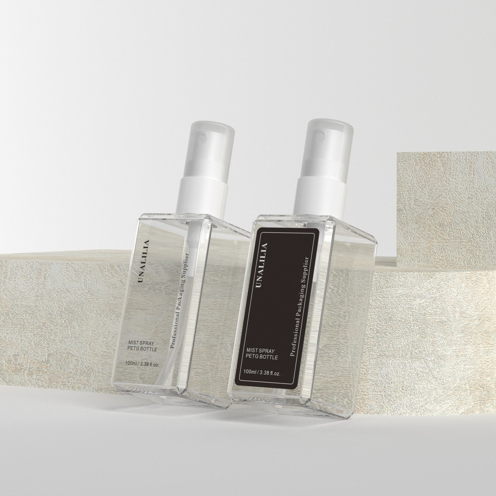 100ml Clear PETG Square Bottles - 3.38oz Fine Mist Spray Plastic Bottles for Perfume Custom CosmeticPackaging