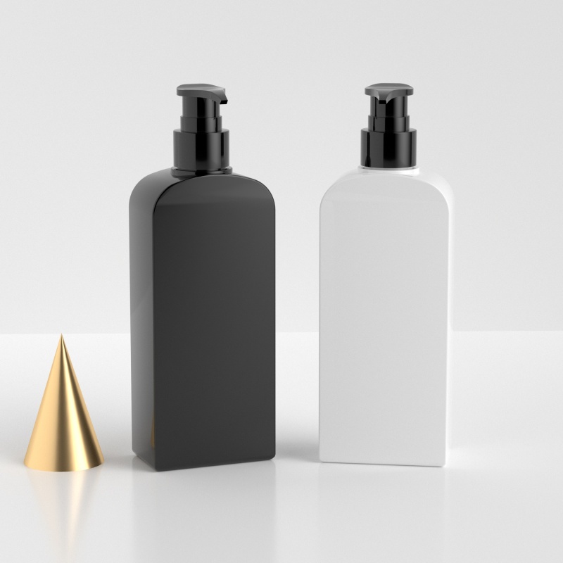 270ml 9oz PETG Plastic Flat Bottle - White Black Lotion Pump Bottle for Shampoo Conditioner Custom Cosmetic Packaging