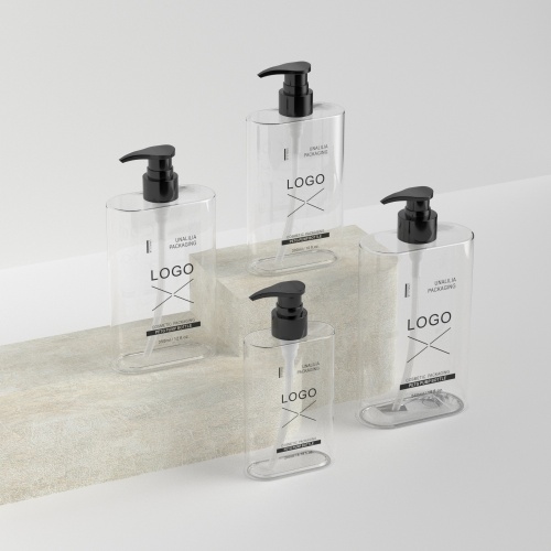 200ml 300ml 350ml 560ml Clear PETG Flat Bottles - Plastic Pump Bottles for Shampoo Conditioner Custom Packaging