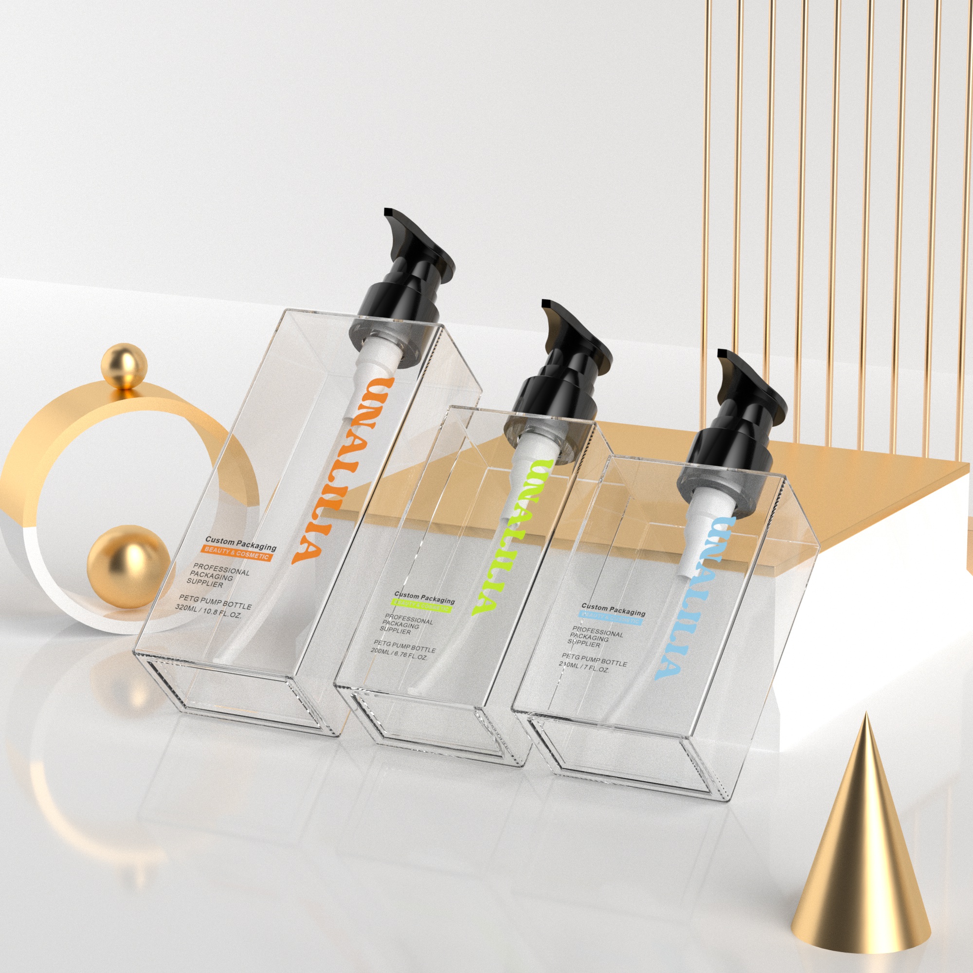 Wholesale Luxury PETG Plastic Square Flat Bottle with Pump for Body Lotion Skincare Cream Shampoo Cosmetic Packaging