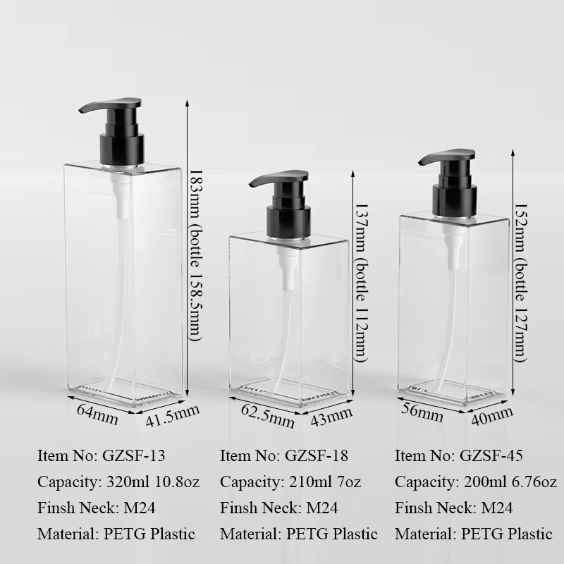 Wholesale Luxury PETG Plastic Square Flat Bottle with Pump for Body Lotion Skincare Cream Shampoo Cosmetic Packaging