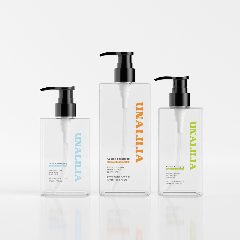 Wholesale Luxury PETG Plastic Square Flat Bottle with Pump for Body Lotion Skincare Cream Shampoo Cosmetic Packaging