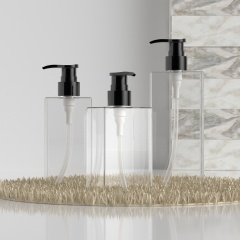 Wholesale Luxury PETG Plastic Square Flat Bottle with Pump for Body Lotion Skincare Cream Shampoo Cosmetic Packaging