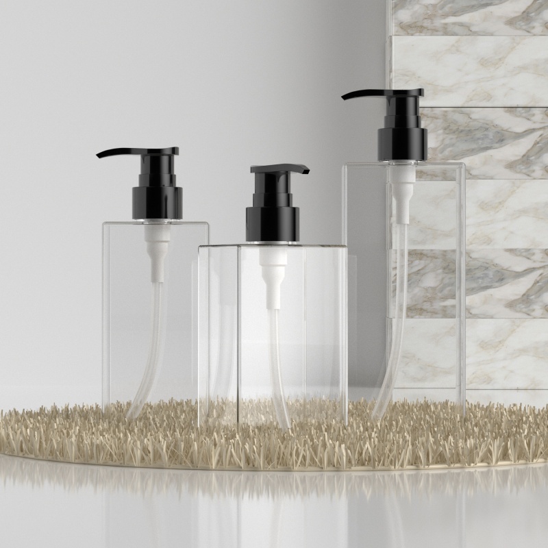 Wholesale Luxury PETG Plastic Square Flat Bottle with Pump for Body Lotion Skincare Cream Shampoo Cosmetic Packaging