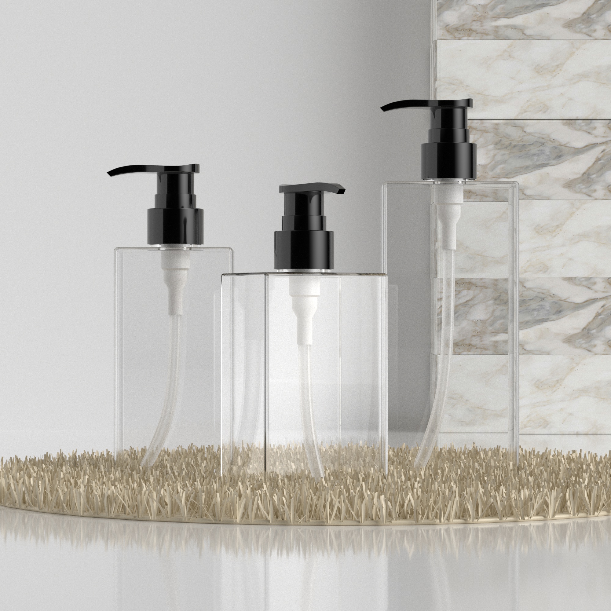 Wholesale Luxury PETG Plastic Square Flat Bottle with Pump for Body Lotion Skincare Cream Shampoo Cosmetic Packaging
