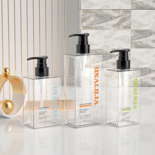 Wholesale Luxury PETG Plastic Square Flat Bottle with Pump for Body Lotion Skincare Cream Shampoo Cosmetic Packaging