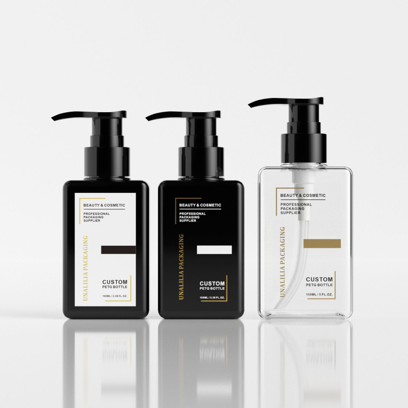 100ml 150ml Luxury PETG Plastic Black Square Flat Pump Bottles for Body Wash Lotion Skincare Cream Cosmetic Packaging