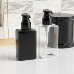 100ml 150ml Luxury PETG Plastic Black Square Flat Pump Bottles for Body Wash Lotion Skincare Cream Cosmetic Packaging