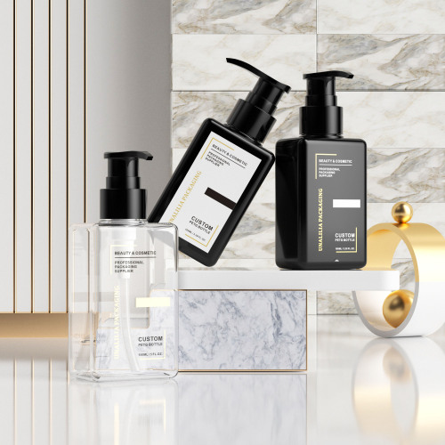 100ml 150ml Luxury PETG Plastic Black Square Flat Pump Bottles for Body Wash Lotion Skincare Cream Cosmetic Packaging