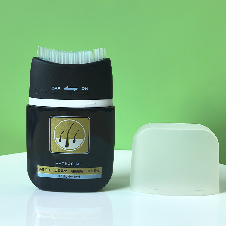 80ml Black Plastic Squeeze Bottle with Comb Brush for Hair Growth Dye Scalp Care