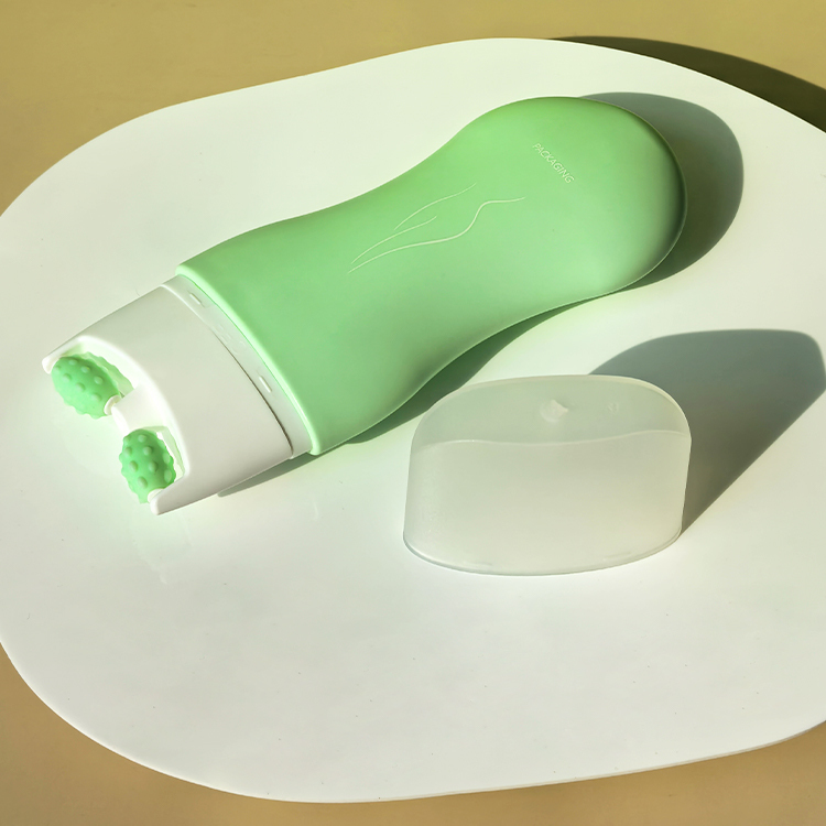120ml Green Double Roller Neck Massage Cream Flat Plastic Bottle