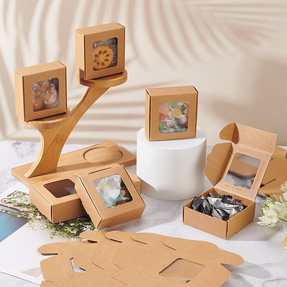 Brown Kraft Paper Boxes with Transparent windows Are Available in Custom Sizes Colors Logos Perfect for a Variety of Occasions