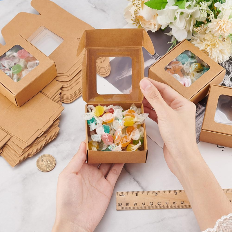 Brown Kraft Paper Boxes with Transparent windows Are Available in Custom Sizes Colors Logos Perfect for a Variety of Occasions